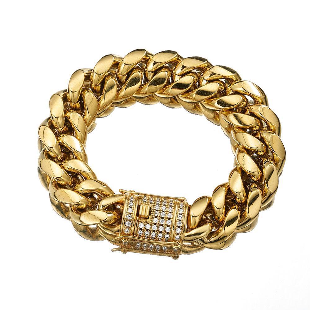 Bangle 6810121618mm CZ Zircon Stone Pave Stainless Steel Cuban Miami Link Chain Bracelets for Male Boys Hip Hop Rock Jewelry 230907