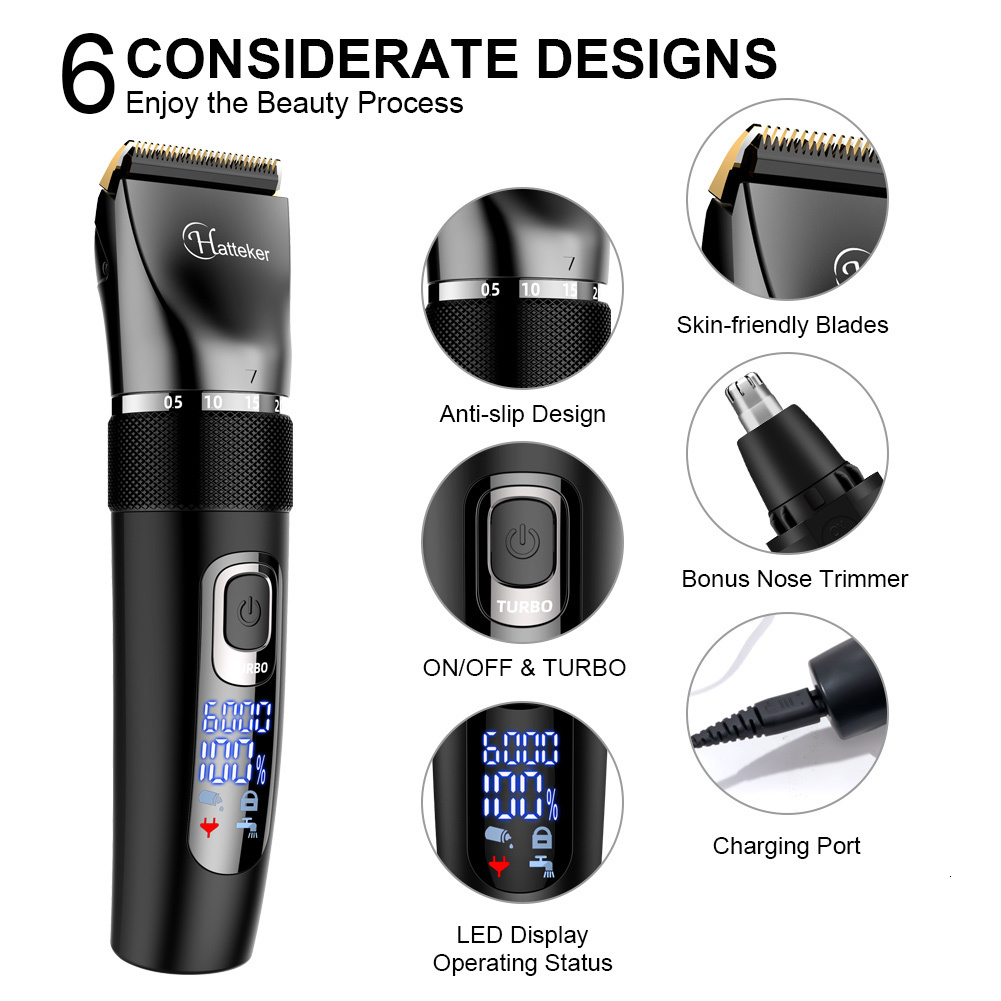 Electric Shavers HATTEKER Professional Hair Clipper Multifunction Haircut for Men Stainless steel Blade Trimmer Nose Beard Trim 230906