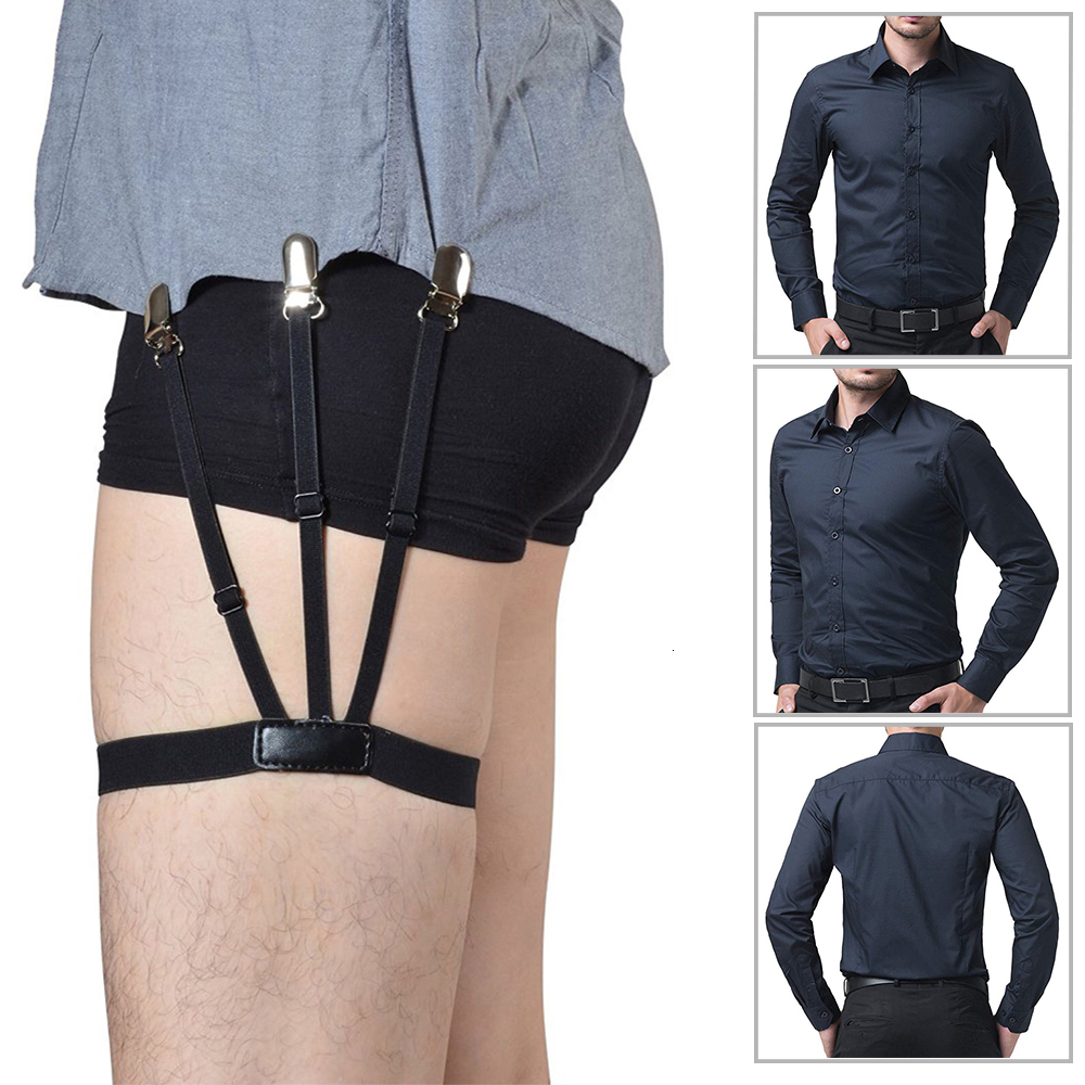 Suspenders 1 Pair Men Shirt Stays Belt with Nonslip Locking Clips Keep Shirt Tucked Leg Thigh Suspender Garters Belt 230907