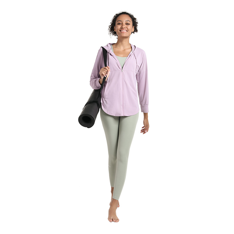 DS15 Womens Dust Coat Hooded Fitness Wear Yoga Outfits Sportswear Outer Loose Jackets Adult Running Train Exercise Long Sleeve Waterproof Tops
