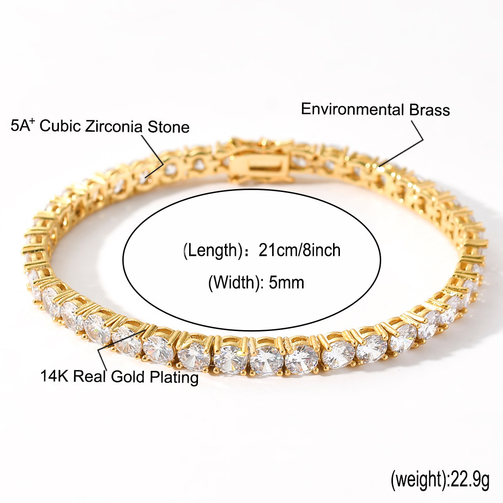 3mm 4mm 5mm 6mm Hip Hop Tennis Chains Jewelry Mens Diamond Necklaces 18k Real Gold /White Gold Plated TopBling Graduated