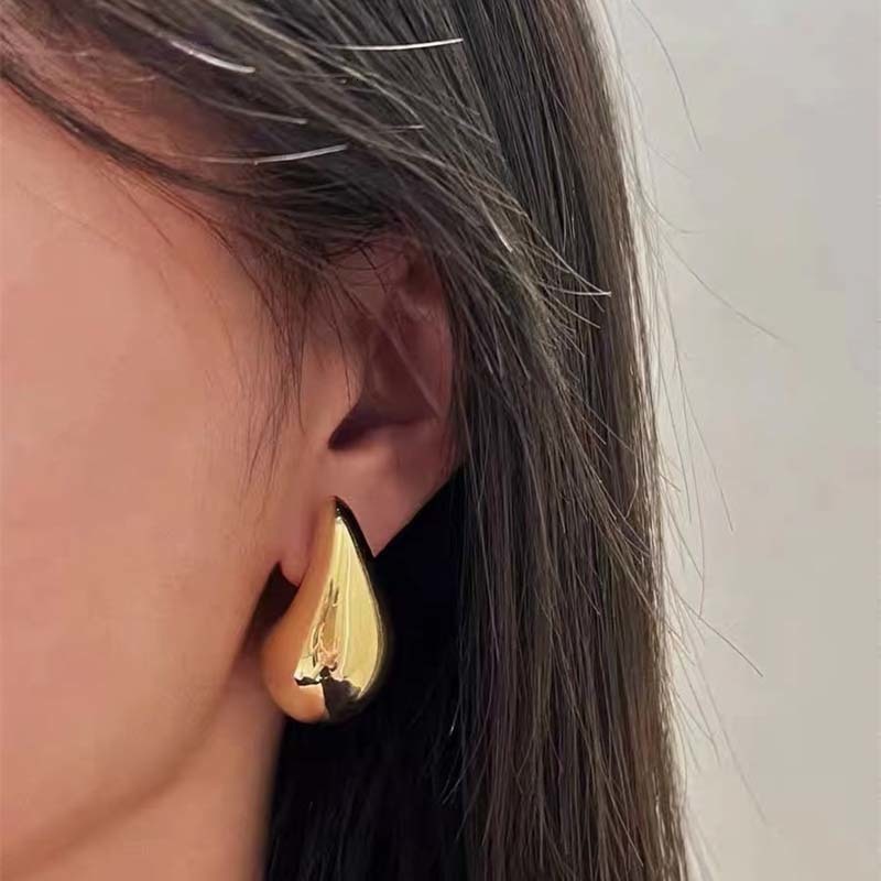 Charm Simple Chunky Water Drop Half Empty Stud Earrings For Woman Punk Metal Gold Color CShaped Hook Earrings Jewelry Trend Gift 230907