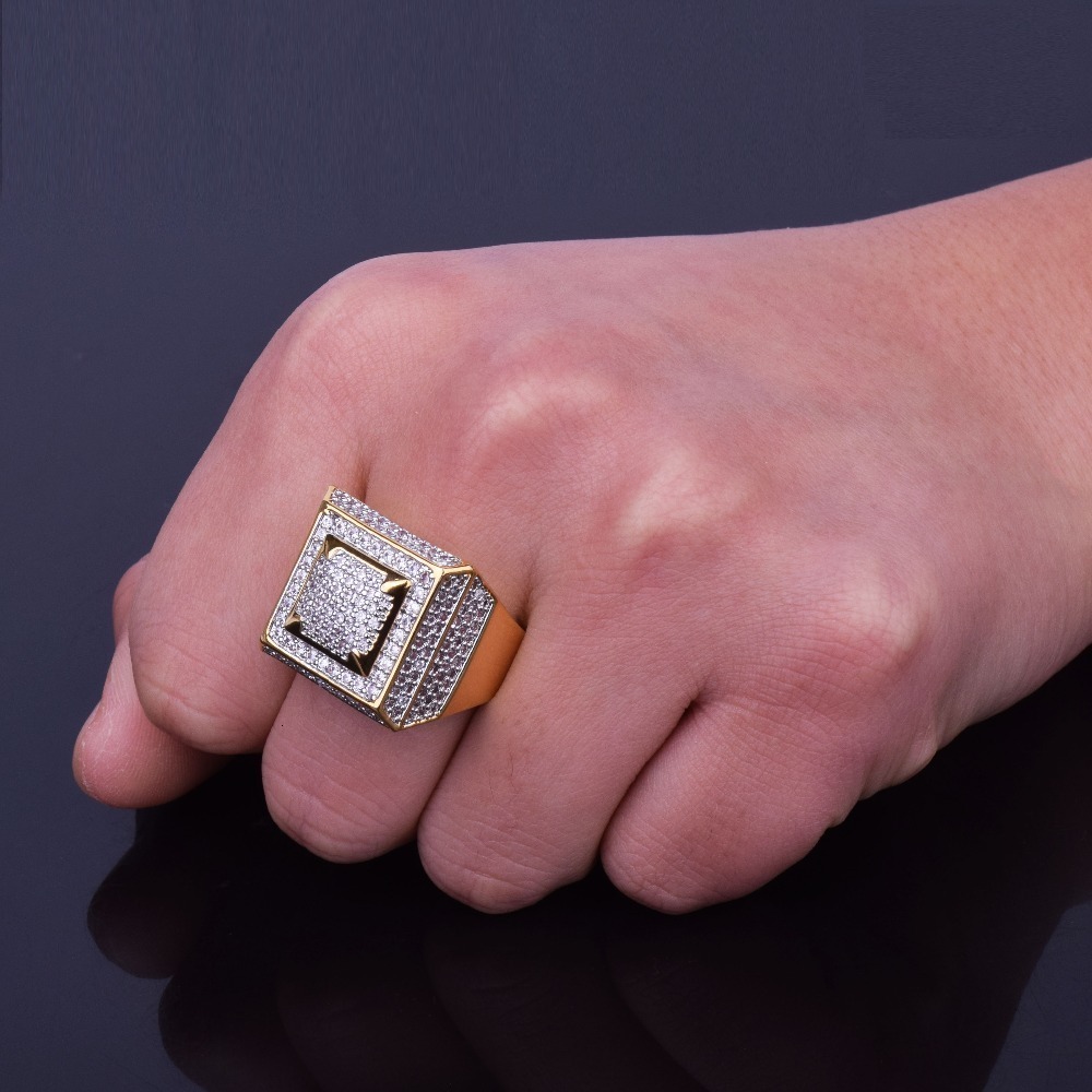 Solitaire Ring Bubble Letter Mens Rings Gold Color Real Copper Material Iced Out Hip Hop Fashion Hip Hop Jewelry Size 712 230907