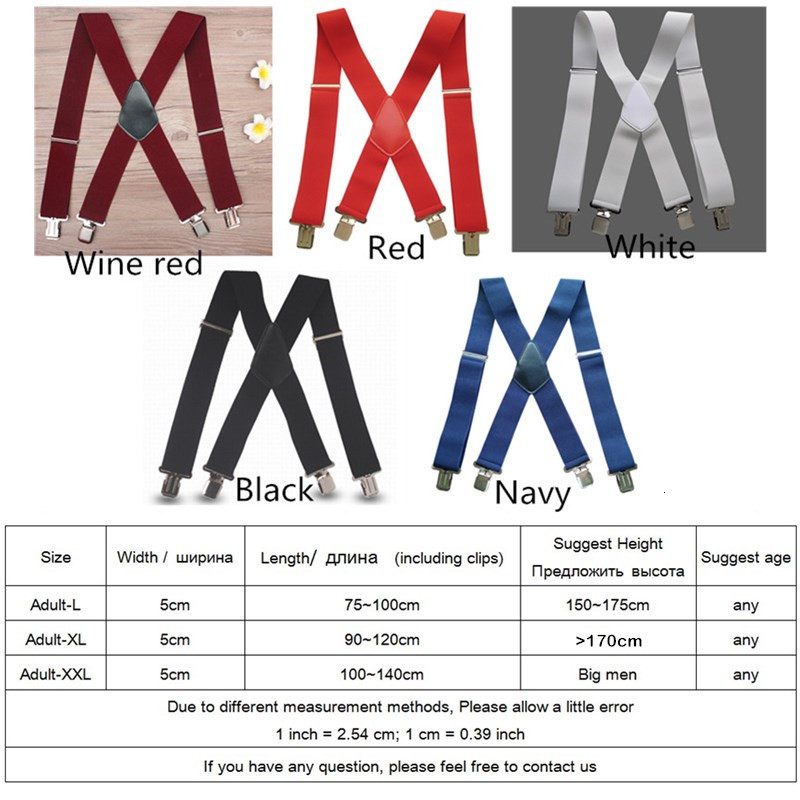 Suspenders Plus Size 50mm Wide Men Suspenders High Elastic Adjustable 4 Strong Clips Suspender Heavy Duty X Back Trousers Braces 5 Colors 230907