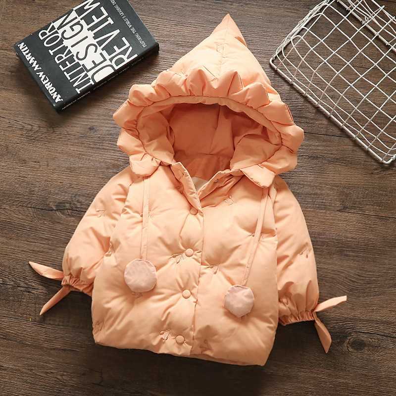 Down Coat Cute Hooded Cotton Coat For Baby Girls Solid Embroidery Warm Padded Jacket Autumn Winter Toddlers Kids Fashion Outerwear R230905