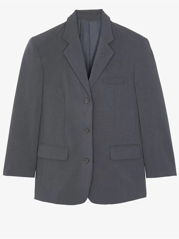 Women Blends Women Wool Blend Shoulder Padded Blazer Autumn Winter Lady Basic Casual All Match Office Wear Silhouette Jacket 230906