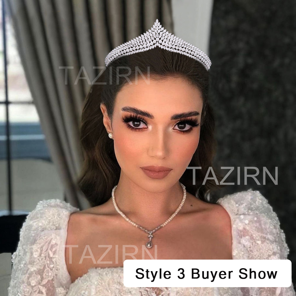 Wedding Hair Jewelry TAZIRN Wedding Bride Crowns Zircon Diadem Arab Tiaras CZ Princess Headwear Elegant Pageant Party Hair Accessories for Women Gift 