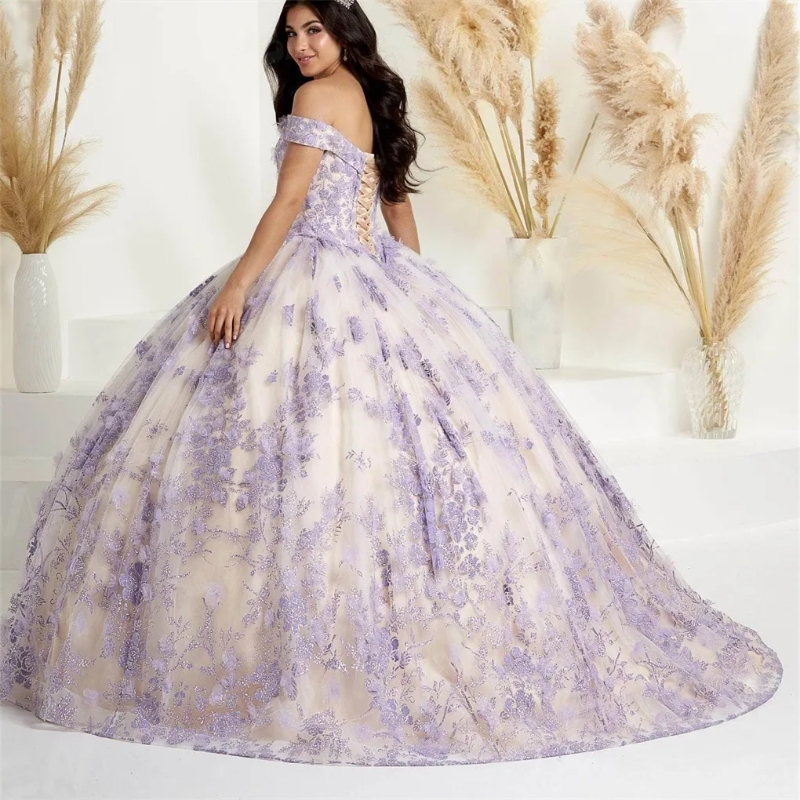 Sexy Off The Shoulder Ball Gown Quinceanera 2024 Lace ral Appliques V-Neck Prom Dress tail Dresses Vestidos De 15