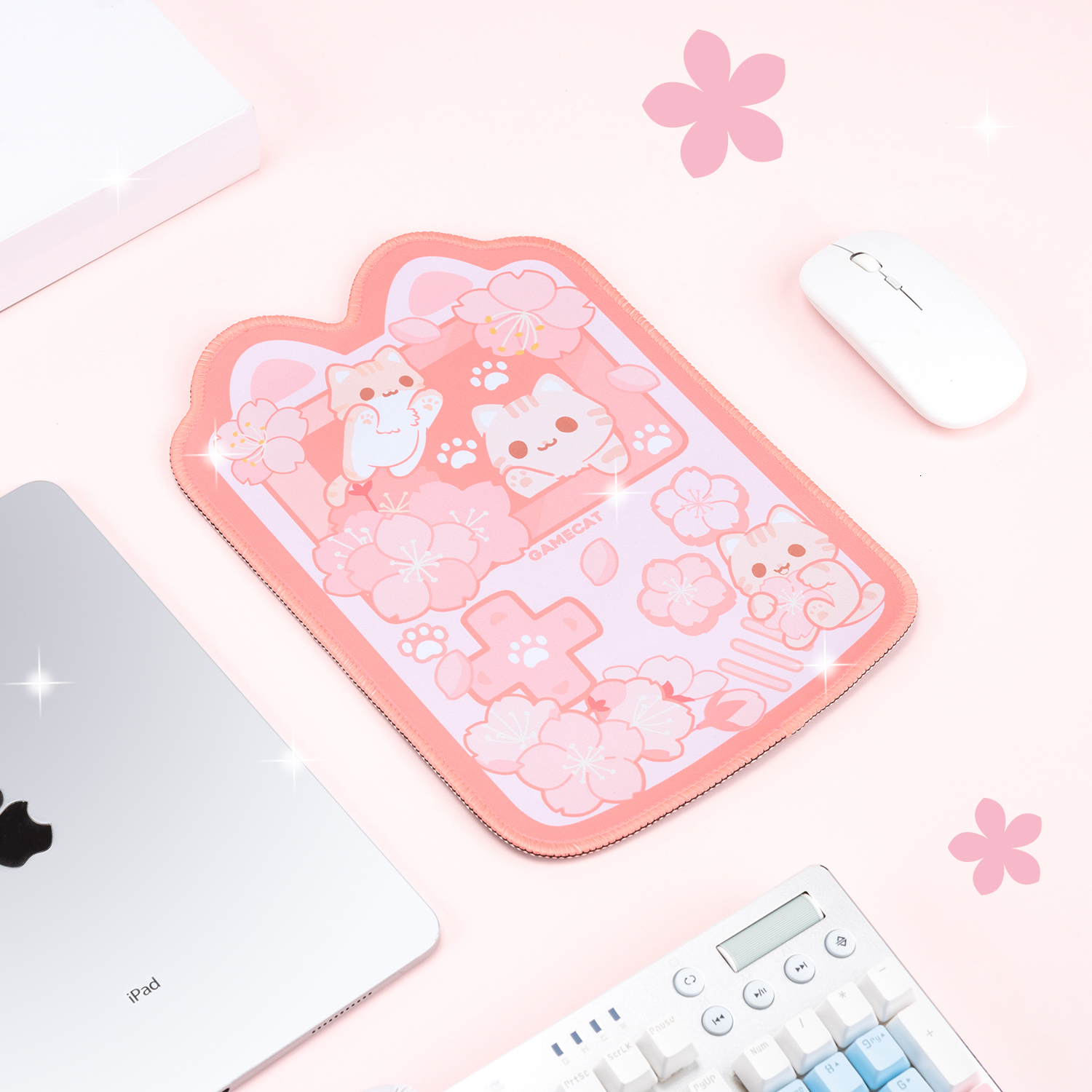 Other Office School Supplies Laptop Kawaii Mouse Pad Cute Pastel Pink Sakura Cat Desk Mat Water Proof Nonslip Accessories 230907