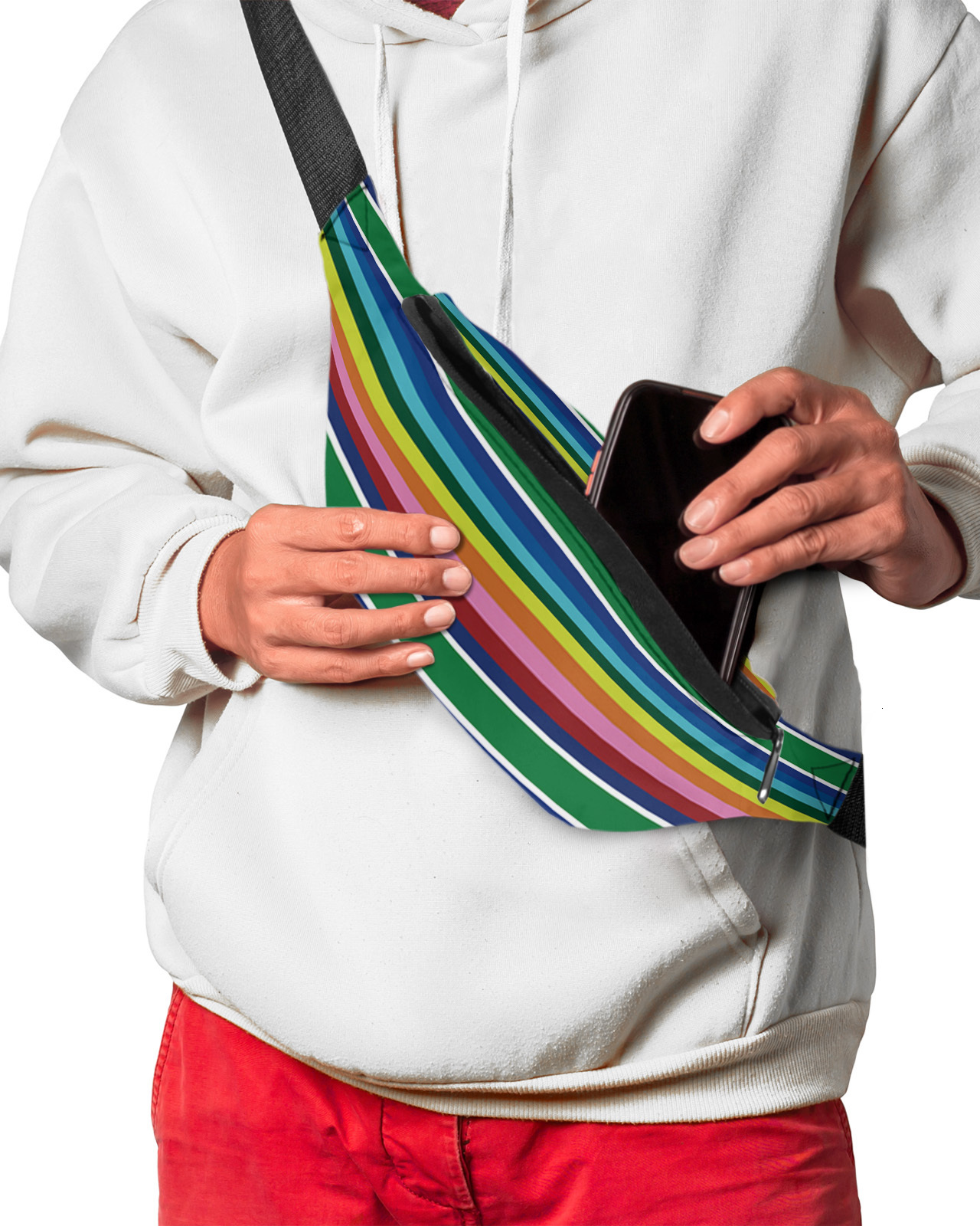 Waist Bags Geometric Rainbow Stripes Boho Style Men Women Waist Bag Fanny Pack Purse Phone Belt Bag Wallet Pouch Waterproof Banana Hip Bags 230907