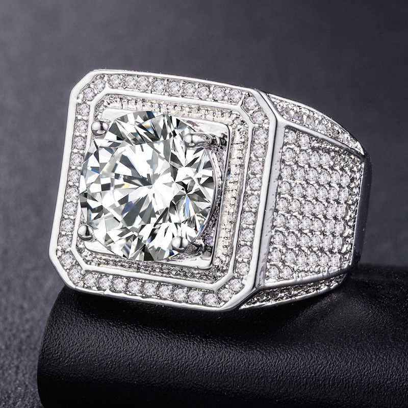 Solitaire Ring Milangirl Big Hip Hop Men Out Bling Square Ring Pave Setting CZ Wedding Engagement Rings Top Quality 230907