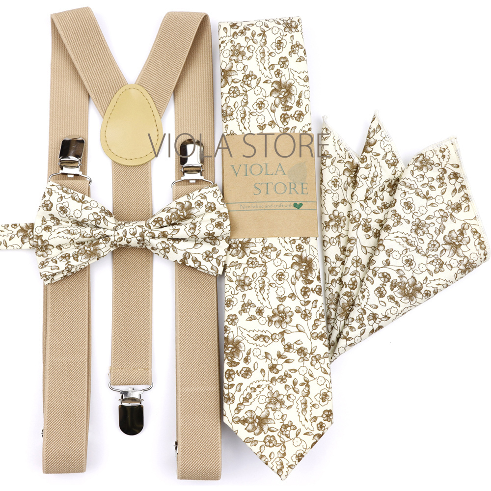 Suspenders Men Kid Sage Green Floral 2.5cm Suspenders 6.5cm 100% Cotton Tie Hankie Bow Set Cravat Brace Adjustable Straps Wedding Accessory 230907