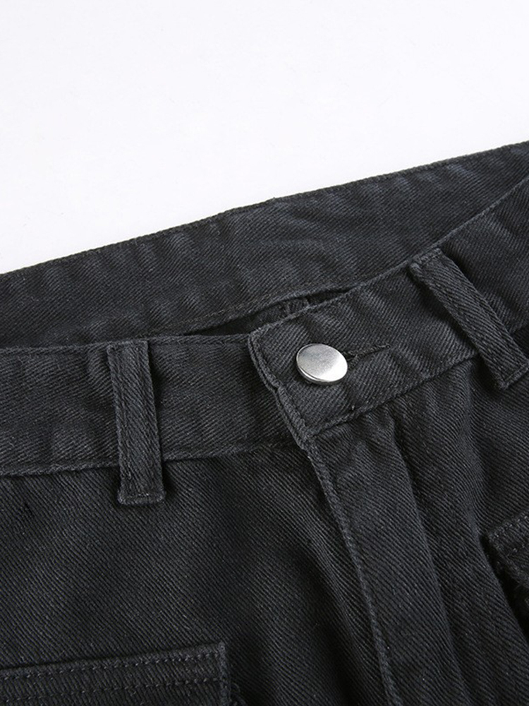 Women's Pants Capris Eyelet Buckle Cyber Punk Goth Baggy Jeans Y2K Woman Techwear Dark Academic Solid E Girl Cargo Pants Denim Gothic Hippie Trou