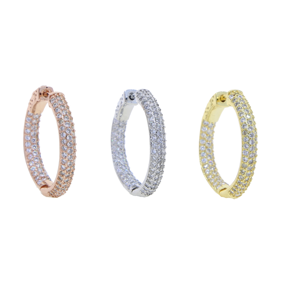 Stud 25MM Medium Sized Huggie Hoop Earring Rose Gold Silver Colors Full Micro Pave 5A CZ Iced Out Women Hoops 230907