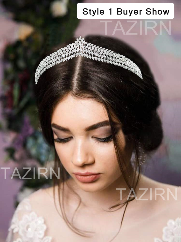 Wedding Hair Jewelry TAZIRN Wedding Bride Crowns Zircon Diadem Arab Tiaras CZ Princess Headwear Elegant Pageant Party Hair Accessories for Women Gift 