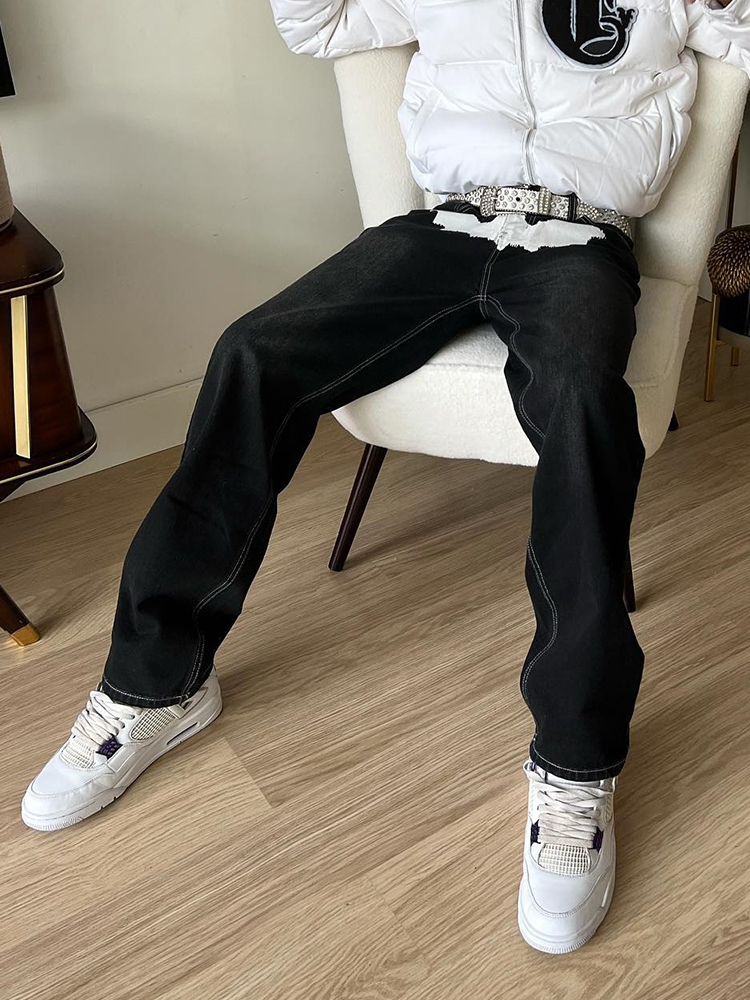 Men's Jeans Printed Black Jeans For Men Y2K Fashion Graphic Painted Baggy Casual Trousers Loose Straight Leg Cotton Denim Pants 230907