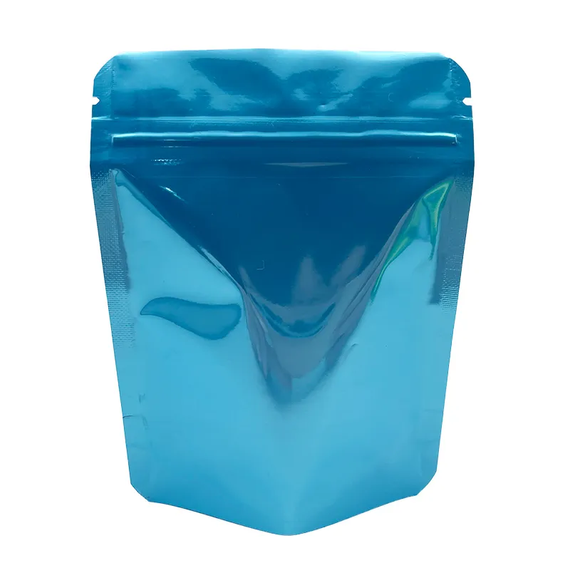 wholesale Glossy metallic plain mylar bags stand up pouch 3.5g resealable zipper strain lable cali packs LL