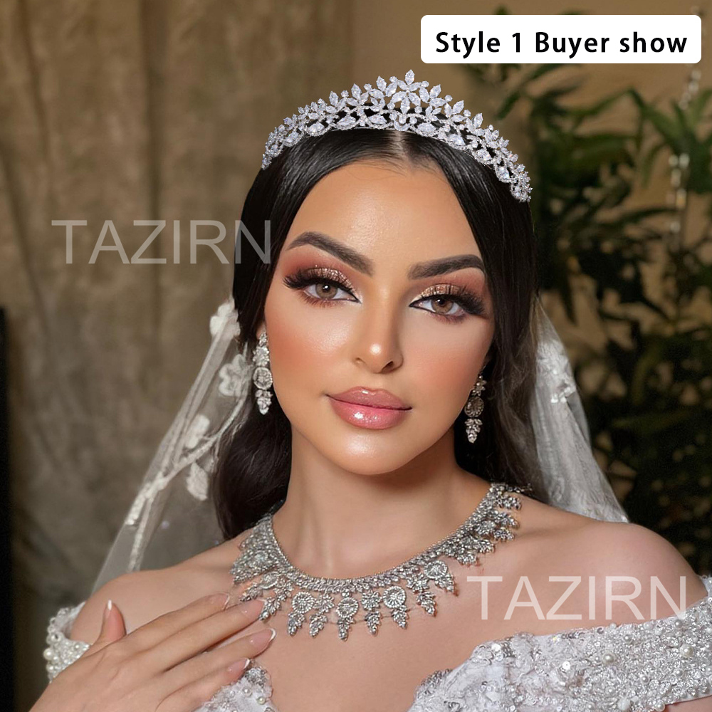 Wedding Hair Jewelry TAZIRN Small Floral Wedding Bride Crowns Cubic Zirconia Tiaras Handmade CZ Bridal Headdress Prom Birthday Party Hair Accessories 