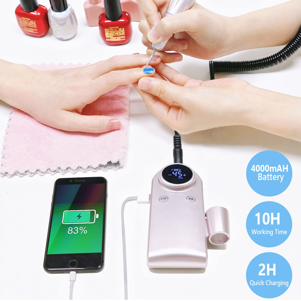 Nail Manicure Set Electric Nail Drills Rechargeable 45000 RPM Nail Filer Machine With LCD Display 2 Rotations for Acrylic Nails Gel Nails Manicure 230