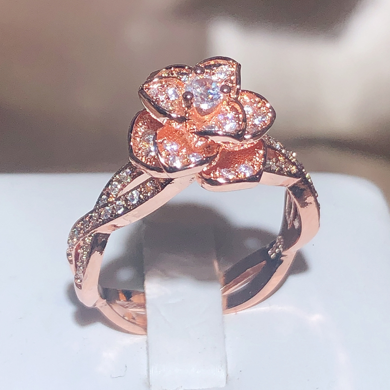 Wedding Rings 925 Sterling Silver InterTwined ThreeDimensional Rose Ring White Zircon Full Diamond Ring Ladies Temperament Elegant Jewelry 230907