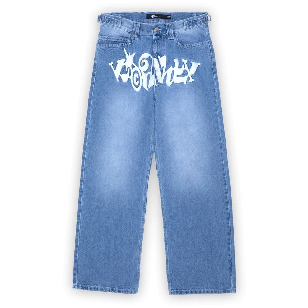 Men's Jeans Y2K Retro Streetwear Blue Baggy Wash Jeans Men Y2k Punk Graphic Embroidery Full Lenght Jeans Loose Straight Wide Leg Denim Pants 2309