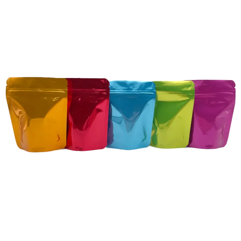 wholesale Glossy metallic plain mylar bags stand up pouch 3.5g resealable zipper strain lable cali packs LL