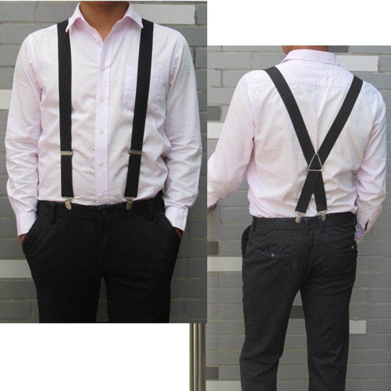 Suspenders BD054L XL XXLsize Dark gray men's suspender 3.5 cm width adjustable elastic X back clips on pants braces for men and women 230907