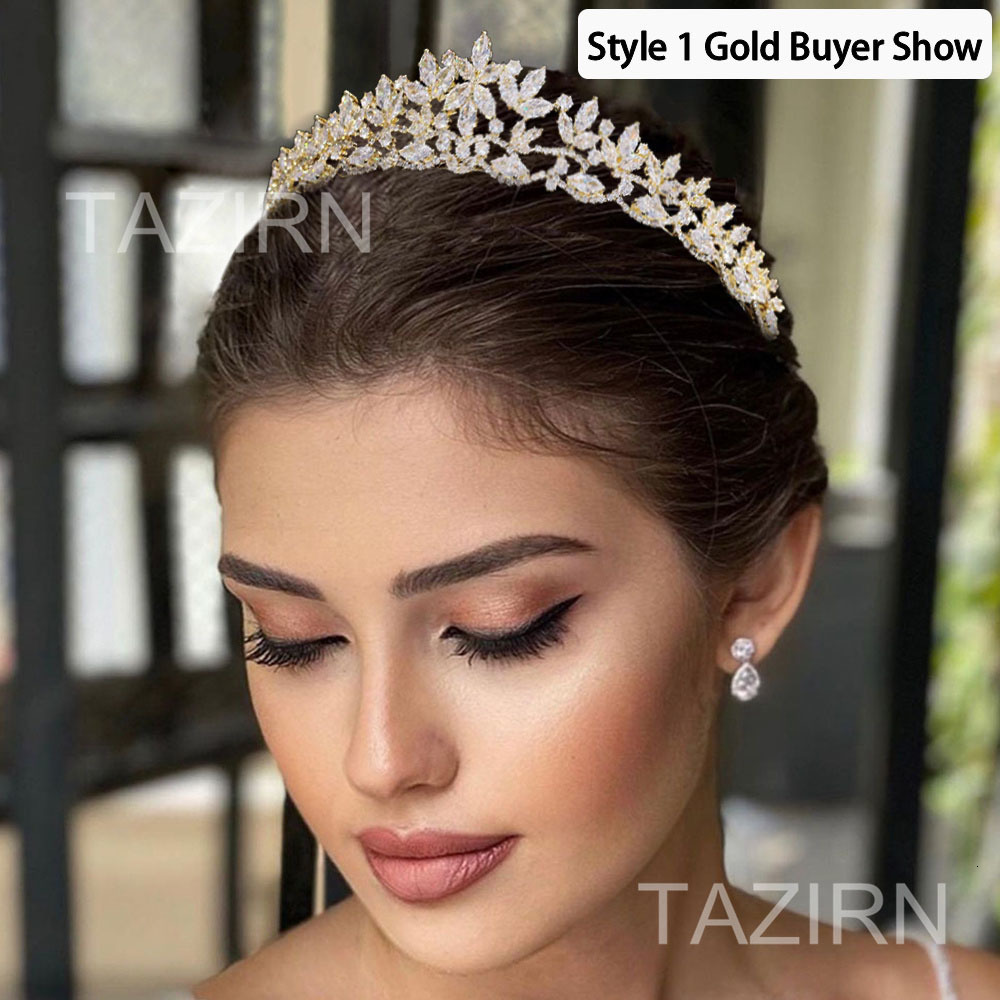Wedding Hair Jewelry TAZIRN Small Floral Wedding Bride Crowns Cubic Zirconia Tiaras Handmade CZ Bridal Headdress Prom Birthday Party Hair Accessories 