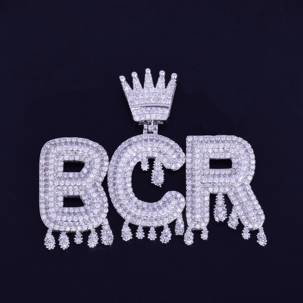 Pendant Necklaces Bubble Letter Custom Name Necklace for Men Personalized Pendant Crown Drippy Charms Cubic Zircon Hip Hop Jewelry Iced Out 230907