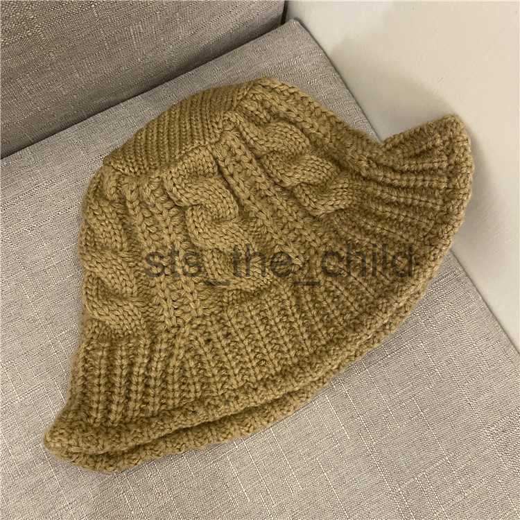 Beanie/Skull Caps Korean Handmade Woolen Basin Hat for Children's Warmth In Autumn And Winter Versatile White Knitted Fisherman Hat x0907
