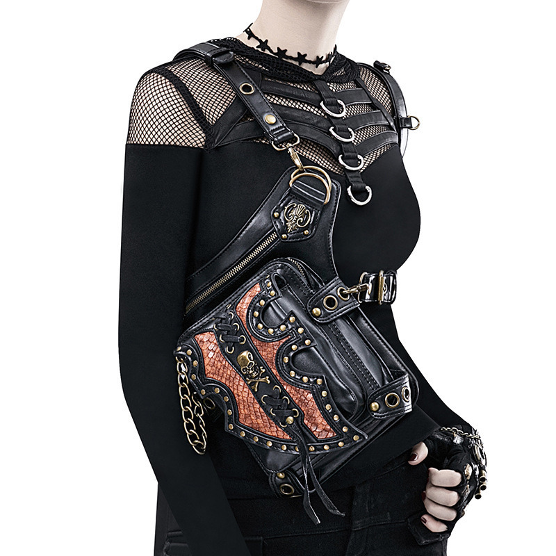 Waist Bags Chikage Euramerican Y2K style Women's Waist Pack Steampunk Motorcycle Single Shoulder Crossbody Bag Personality Fanny Pack 230907