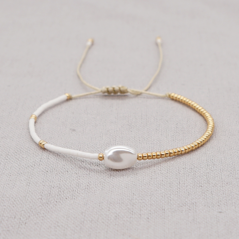 Bangle Go2BoHo Faux White Baroque Bracelet Color Contrast Miyuki Seed Beads Adjustable Simple Bracelets for Women Fashion Jewelry Gift 230907