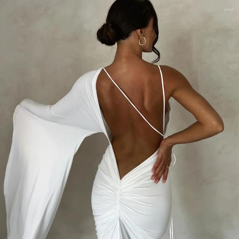 Casual Dresses Woman's Sexy Backless Thin Knit Woolen Chic Halter Lace Up Flare Sleeve Maxi Vestidos Beach Holiday Party Robe Outfits B1