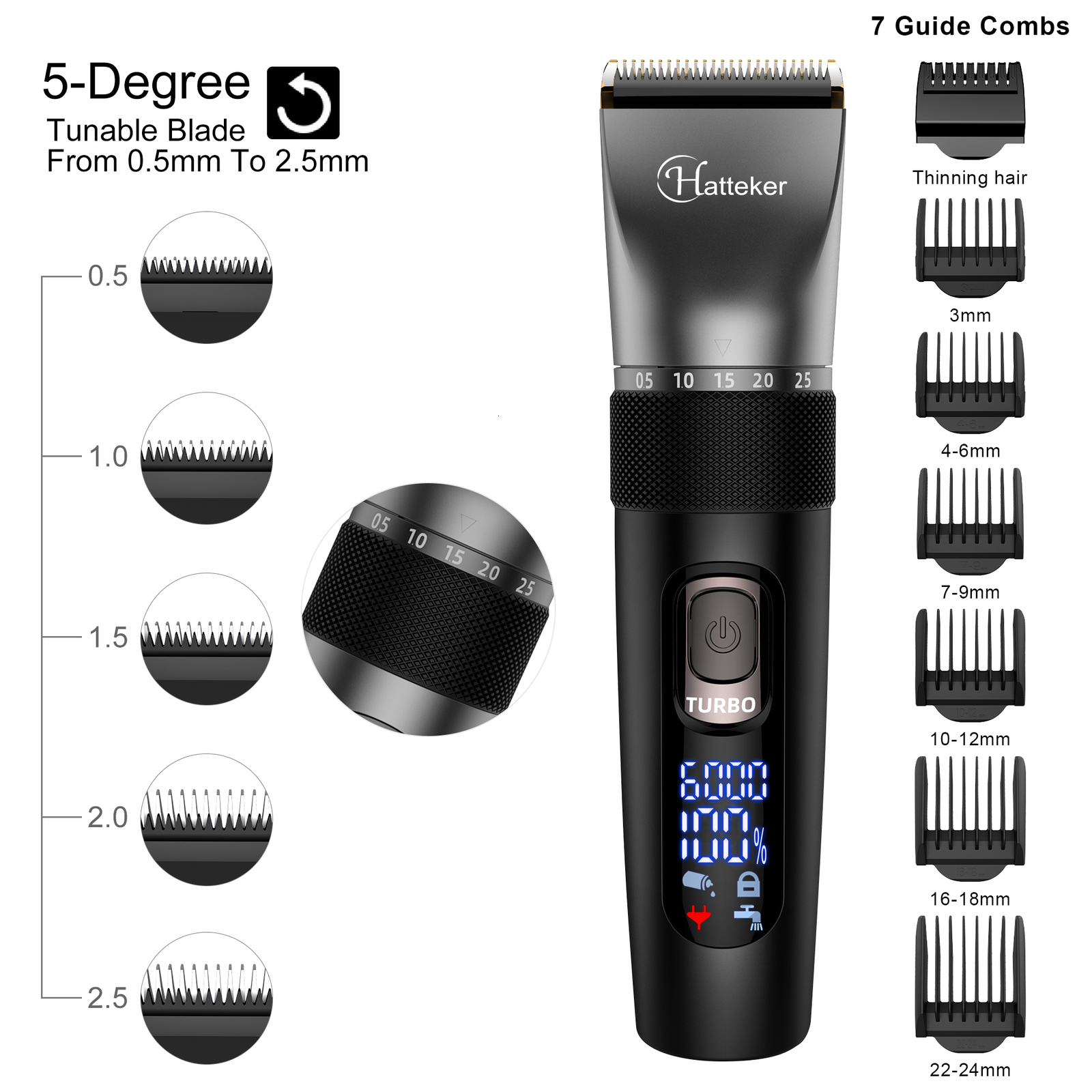 Electric Shavers HATTEKER Professional Hair Clipper Multifunction Haircut for Men Stainless steel Blade Trimmer Nose Beard Trim 230906