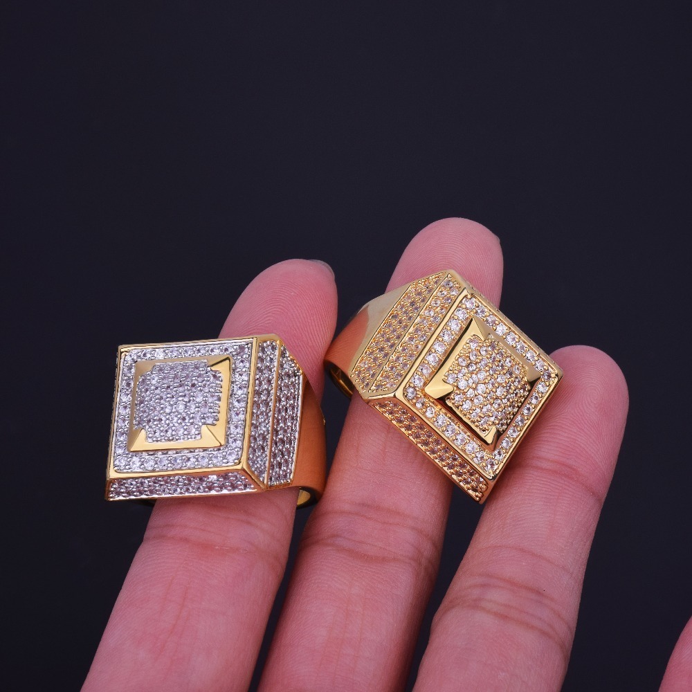 Solitaire Ring Bubble Letter Mens Rings Gold Color Real Copper Material Iced Out Hip Hop Fashion Hip Hop Jewelry Size 712 230907