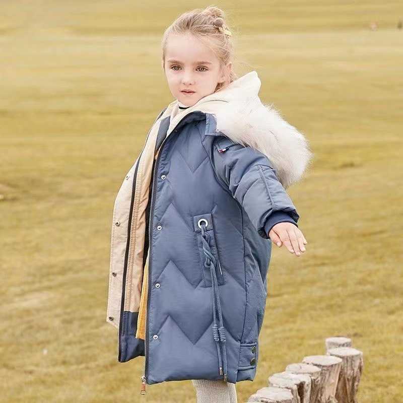 Down Coat Winter Warm Windproof Girls Plain Long Hooded Thick Jacket School Kids Down Coats Child Outerwear 3-14Years R230905