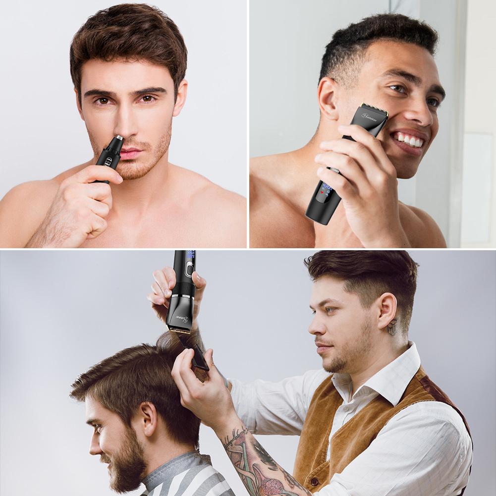 Electric Shavers HATTEKER Professional Hair Clipper Multifunction Haircut for Men Stainless steel Blade Trimmer Nose Beard Trim 230906