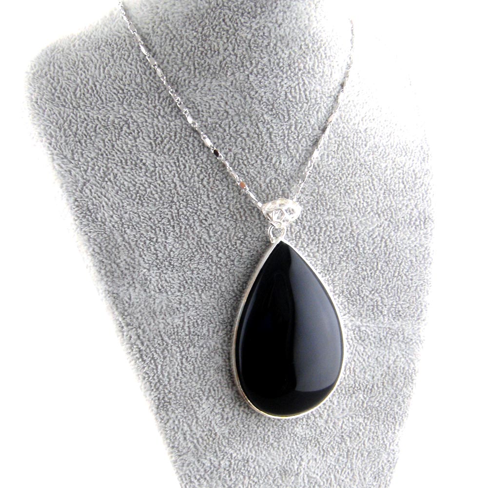 Natural Black Obsidian Pendants Teardrop Black Natural Stone Pendant Necklace Jewelry For Women Men Natural Black Agate Pendant
