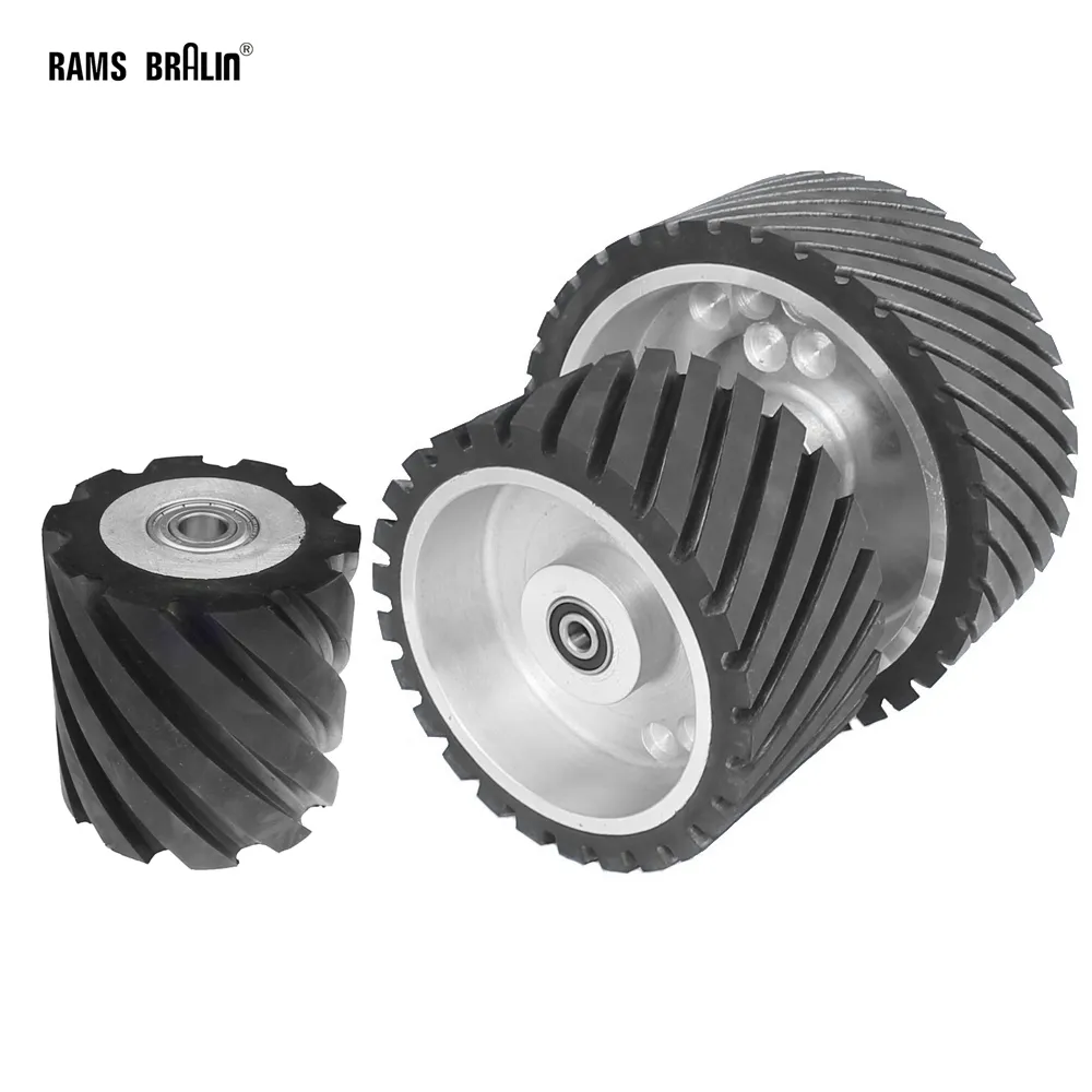wholesale 100/200/250x100mm Belt Grinder Replacement Parts Grooved Rubber Contact Wheel Dynamically Balanced12 LL