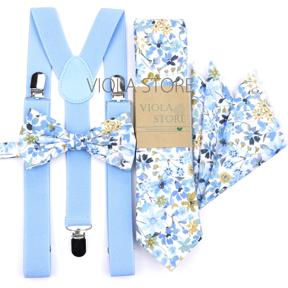 Suspenders Men Kid Sage Green Floral 2.5cm Suspenders 6.5cm 100% Cotton Tie Hankie Bow Set Cravat Brace Adjustable Straps Wedding Accessory 230907