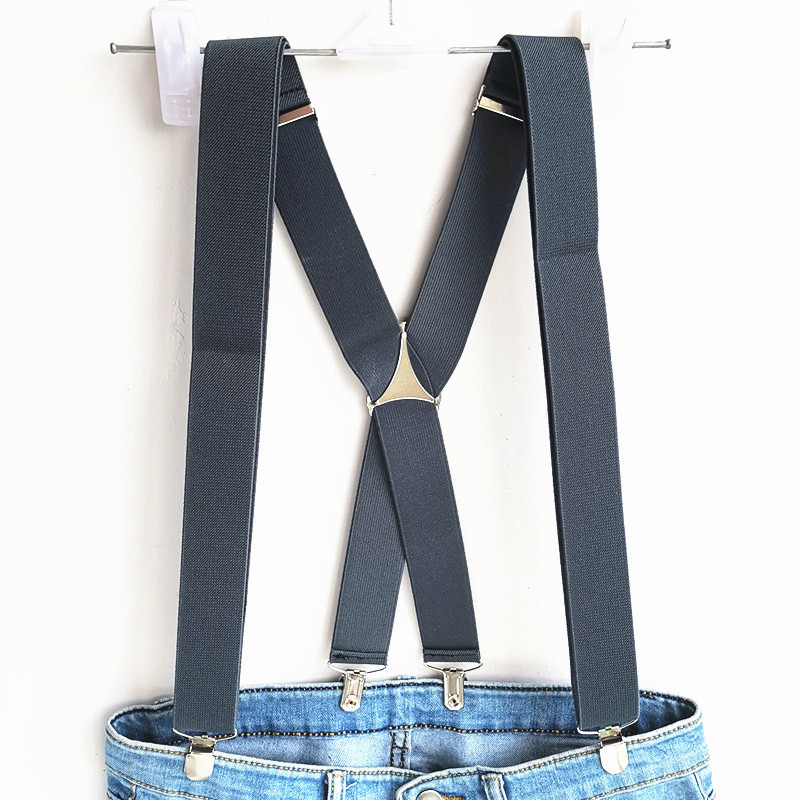 Suspenders BD054L XL XXLsize Dark gray men's suspender 3.5 cm width adjustable elastic X back clips on pants braces for men and women 230907