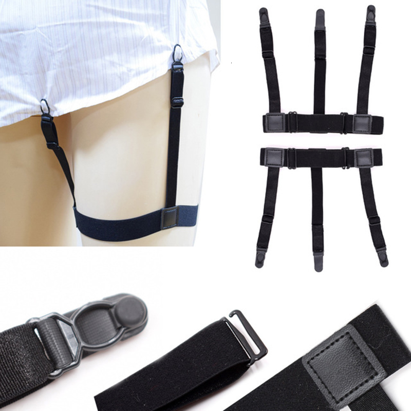 Suspenders 1 Pair Men Shirt Stays Belt with Nonslip Locking Clips Keep Shirt Tucked Leg Thigh Suspender Garters Belt 230907