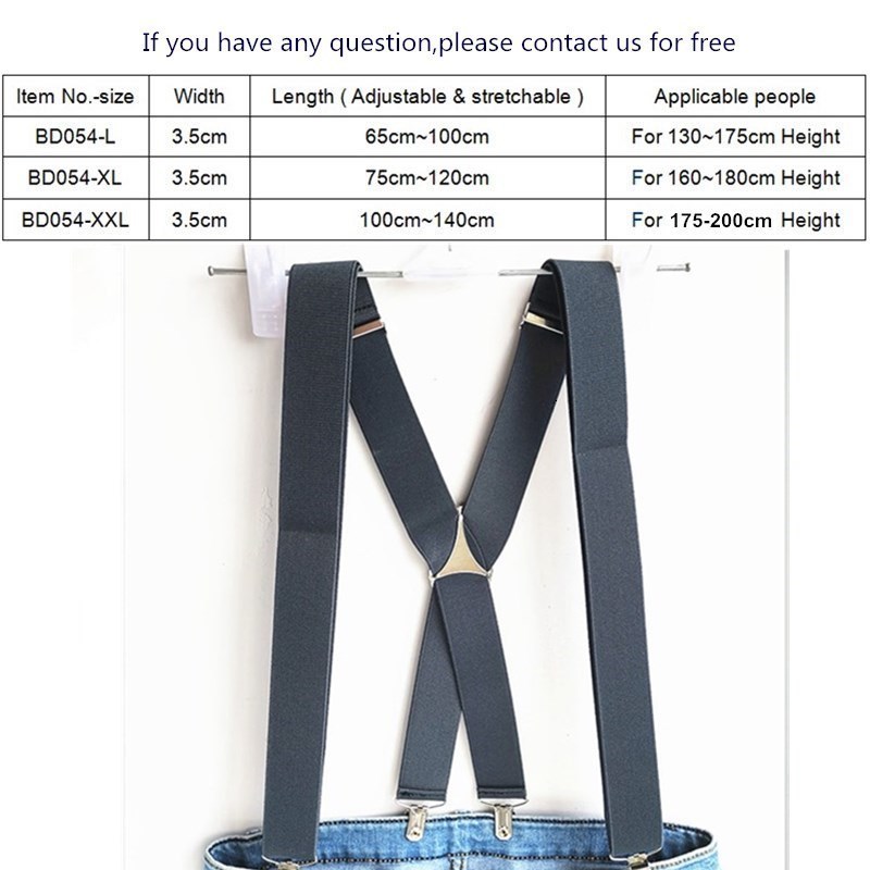 Suspenders BD054L XL XXLsize Dark gray men's suspender 3.5 cm width adjustable elastic X back clips on pants braces for men and women 230907