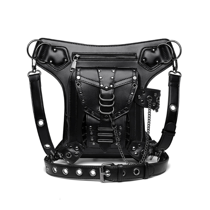 Waist Bags Chikage Y2K Style Chains Bag Steampunk Rivet Motorcycle Bag Women's Crossbody Shoulder Bag Women's Travel Fanny Pack 230907