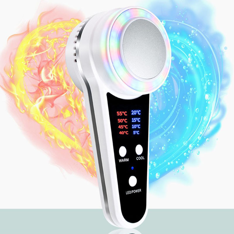 Home Use Hot Cold Cryo Treatment EMS Hammer Ultrasonic Lead In Beauty Massager Skin Lifting Face Rejuvenation Anti Aging Wrinkle Removal LED Light Pho