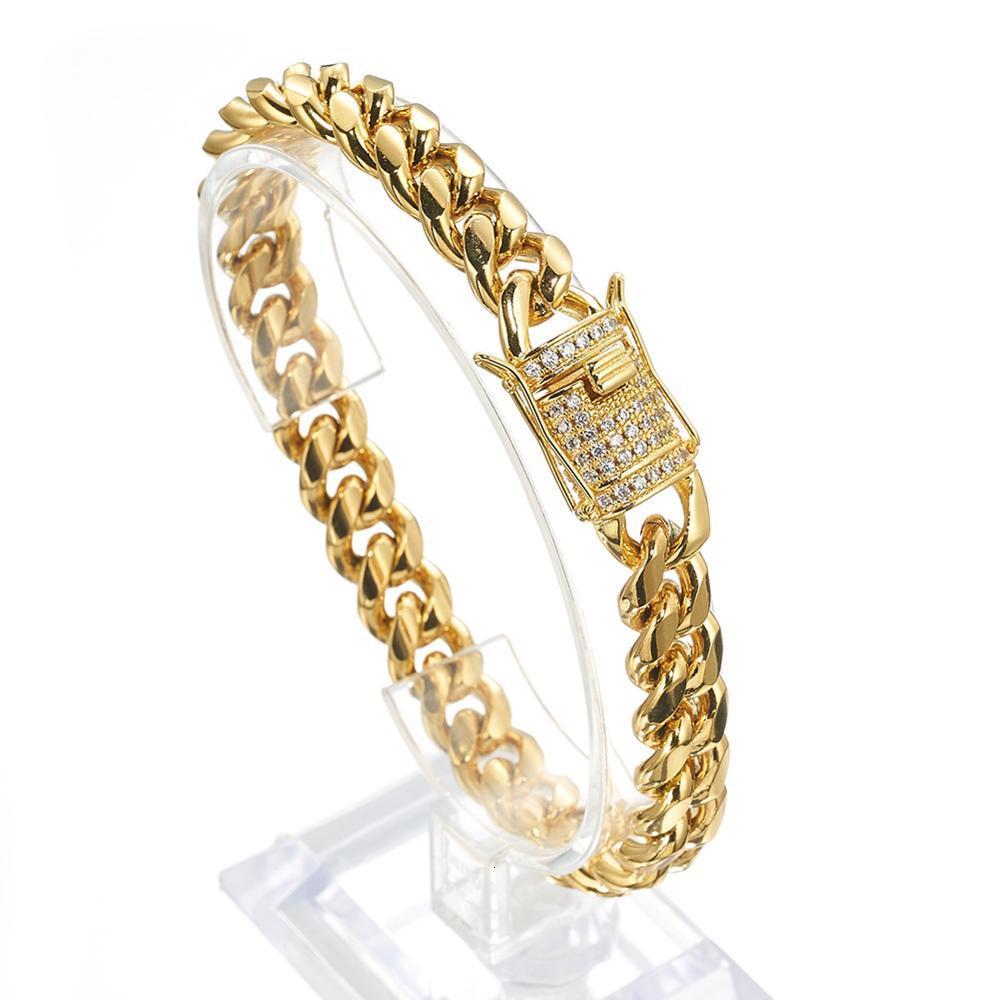 Bangle 6810121618mm CZ Zircon Stone Pave Stainless Steel Cuban Miami Link Chain Bracelets for Male Boys Hip Hop Rock Jewelry 230907