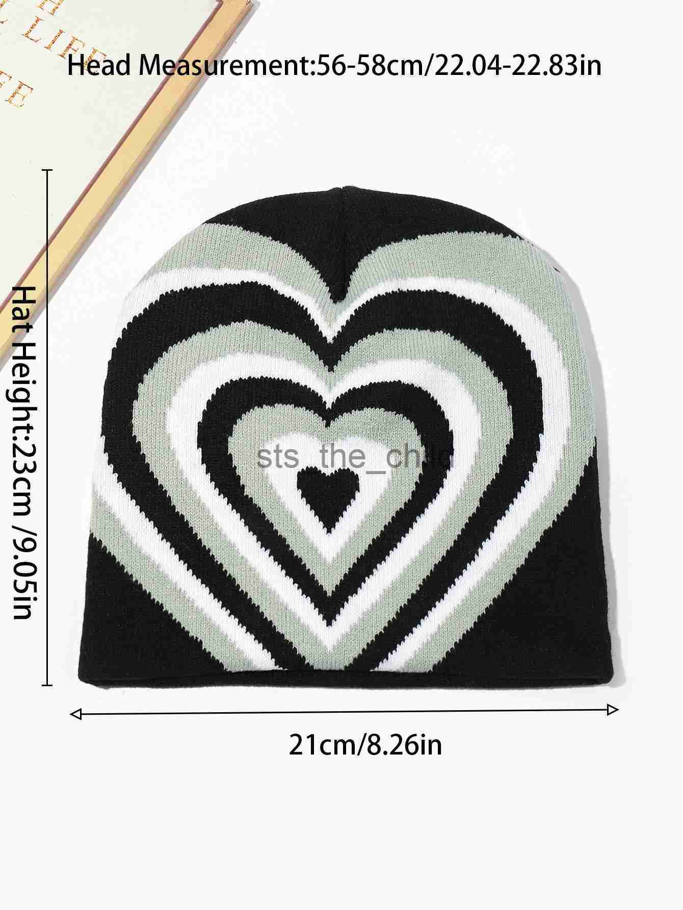 Beanie/Skull Caps winter hat solid Color blocking rainbow heart print knitted beanie hats x0907