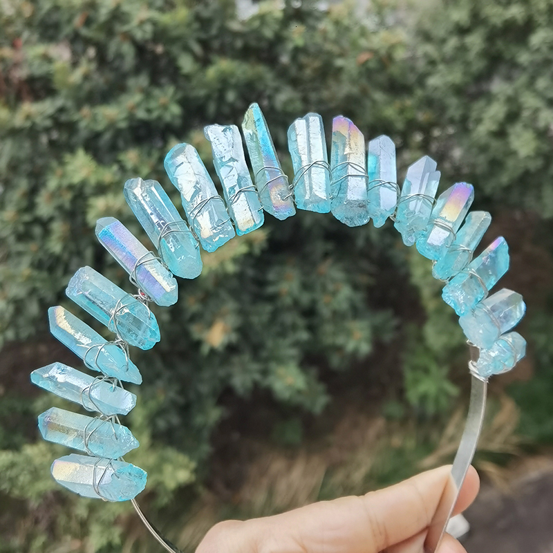 Wedding Hair Jewelry Real Crystal Quartz Druzy Crown Gothic Moon Raw Stone Wand Hairpin Tiara Witchcraft Comb Hair Woman Wed Halloween Jewelry Gift 23