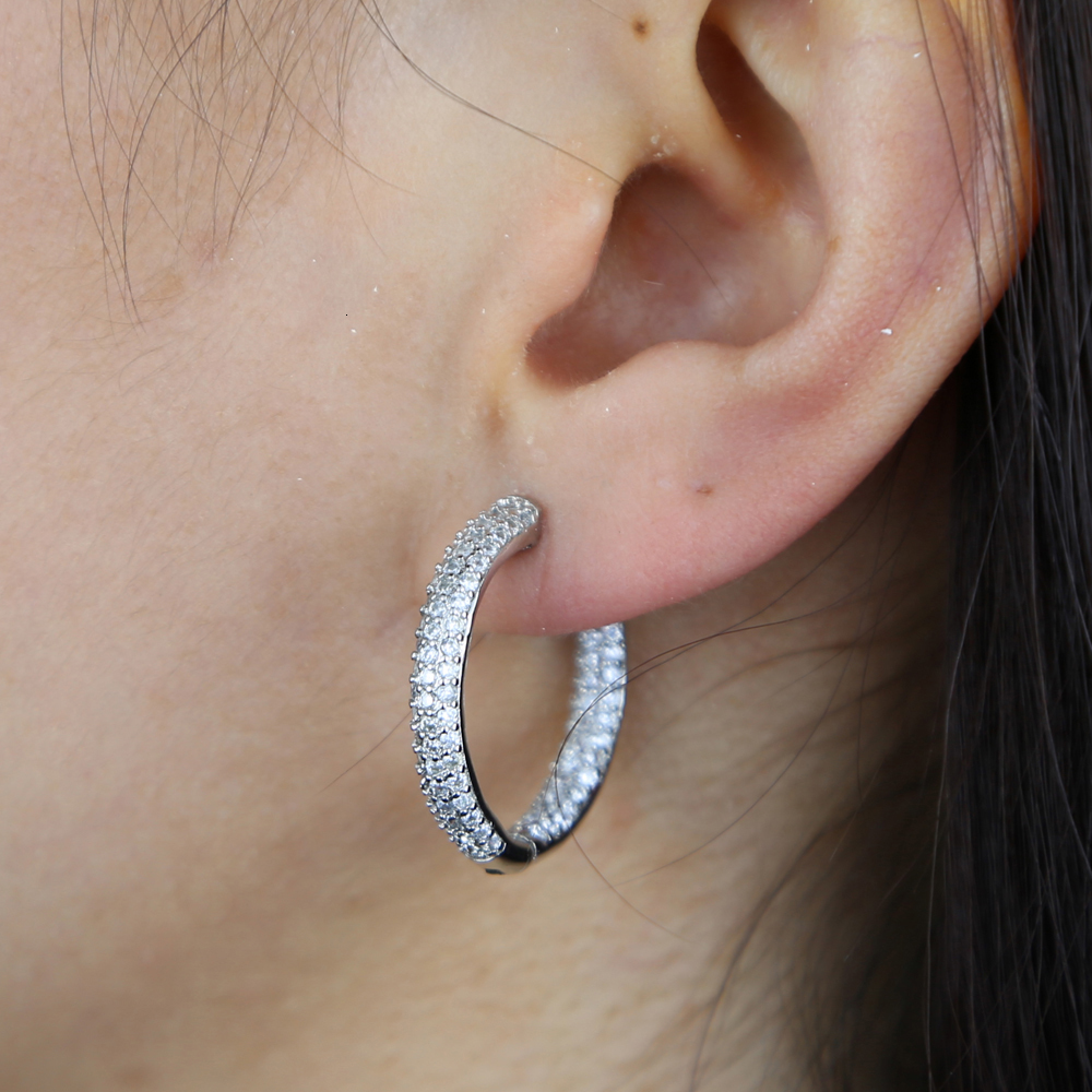 Stud 25MM Medium Sized Huggie Hoop Earring Rose Gold Silver Colors Full Micro Pave 5A CZ Iced Out Women Hoops 230907
