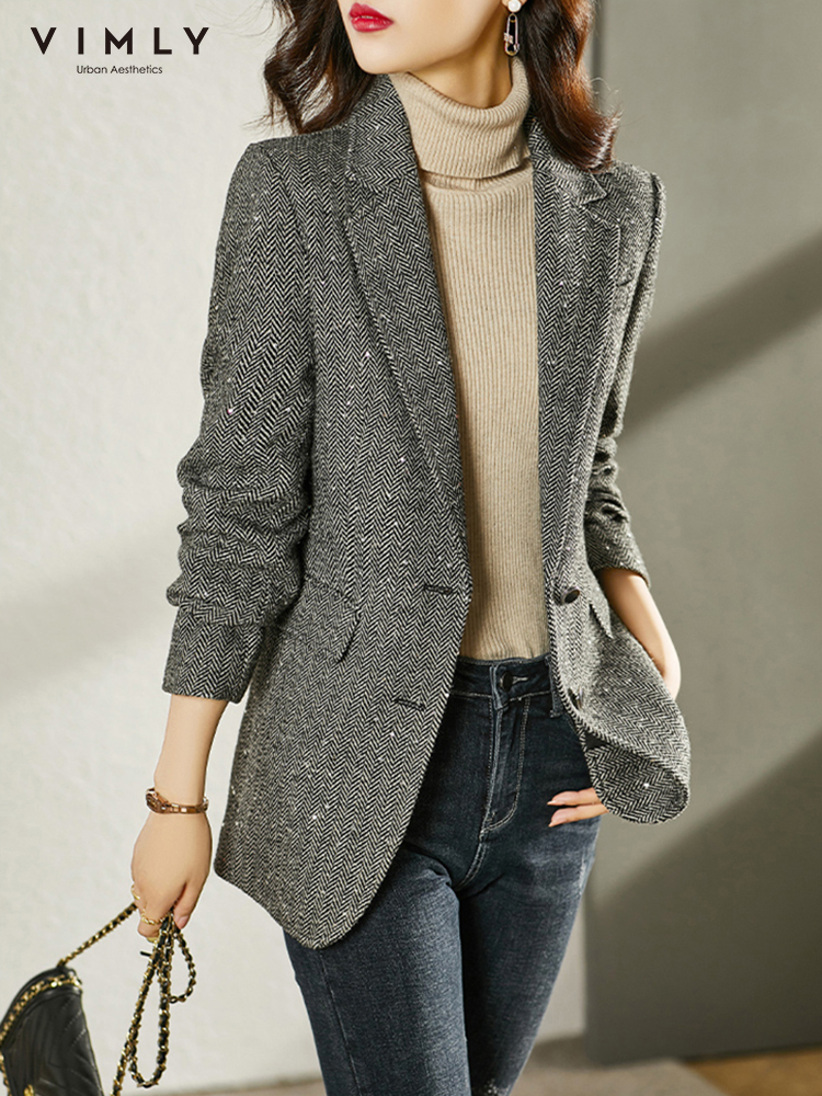 Womens Suits Blazers VIMLY Sequined Wool Blend Blazer Jackets for Women Vintage Chic and Elegant Casual Tailoring Blazer Outerwear Suit Coat 230906